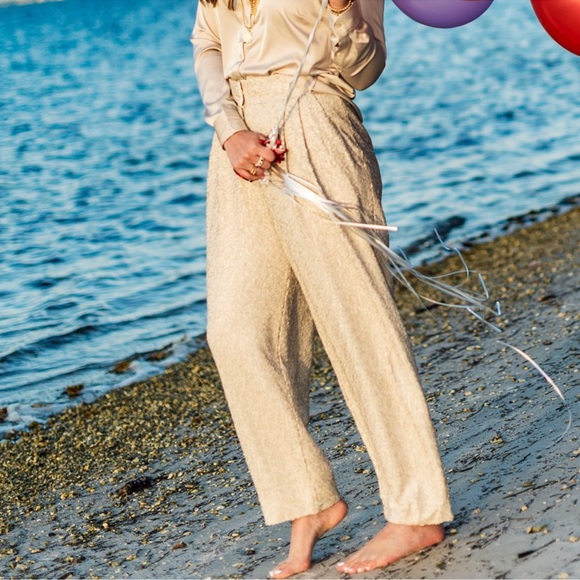 H&M | Wide-leg Sequined Pants in Light Beige NWT - Picture 2 of 15